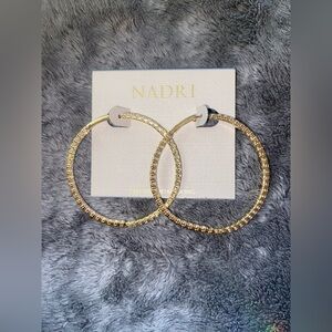 BNWT Nadri Inside Out Pavé Edge Hoop Earrings in 18K Gold Plated $90